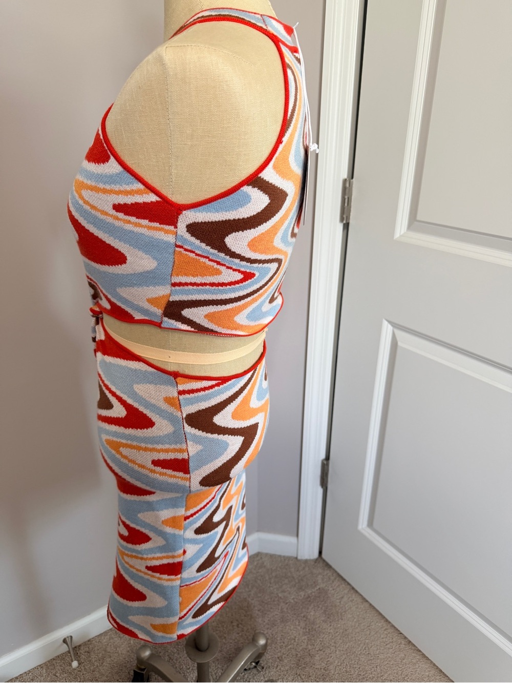 Princess Polly Coral & Cream Knit Halter Dress - Picture 2 of 6